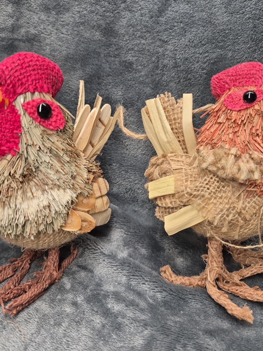 VTG 2 Rustic Animal Figurine Handmade Natural Fibers ROOSTERS pre-owned